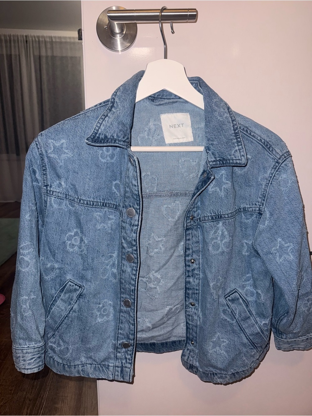 next Light Blue Denim Jacket with Faded Floral & Star Print